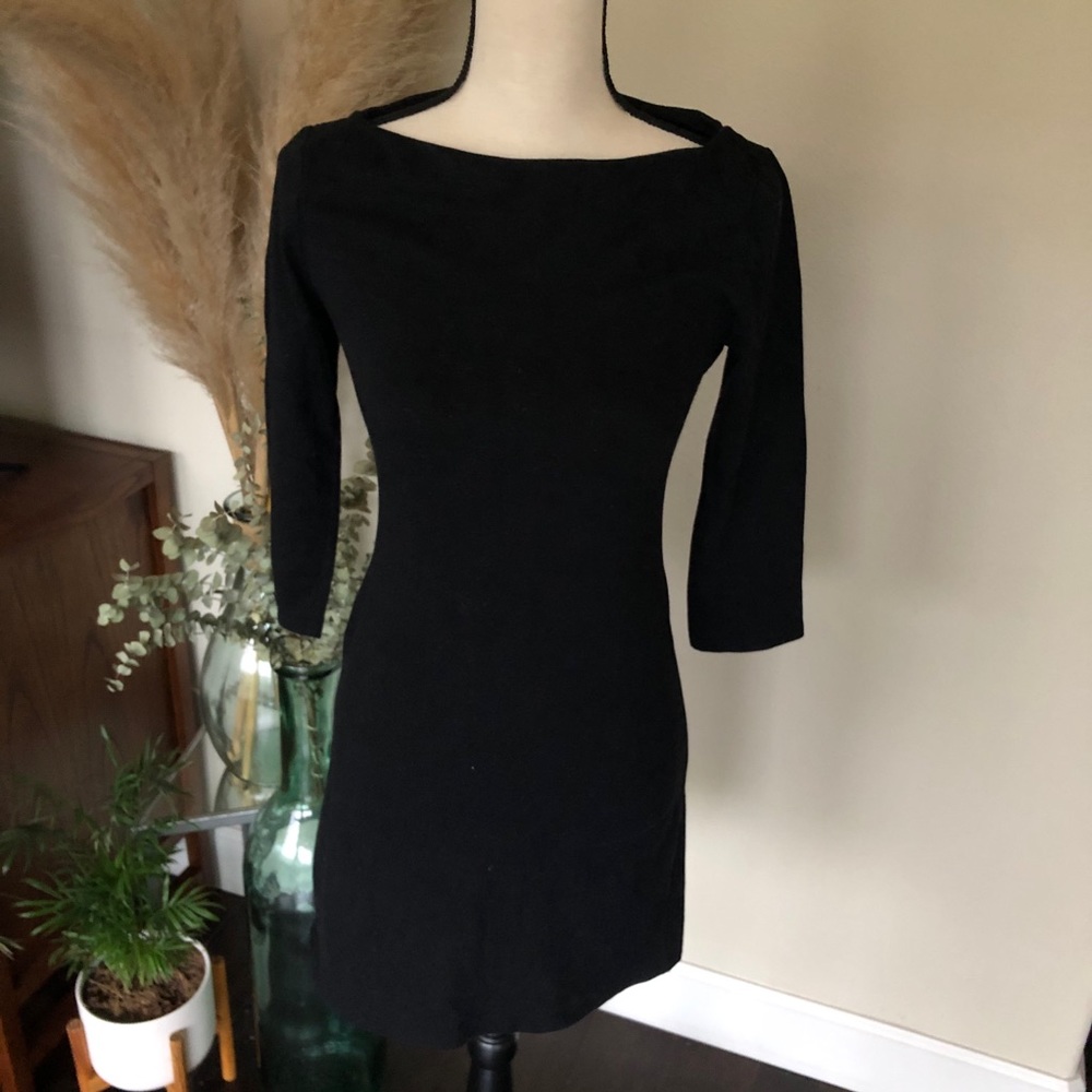 Black Midi Dress w/ Boatneck & 3/4 Sleeves - Sz.M